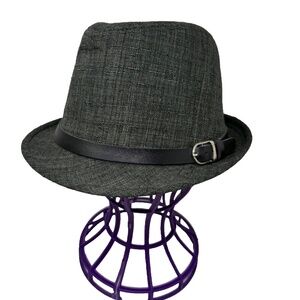 Lake Shore Drive Womens Unisex One Size Fedora Hat Gray Twill Leather Buckle